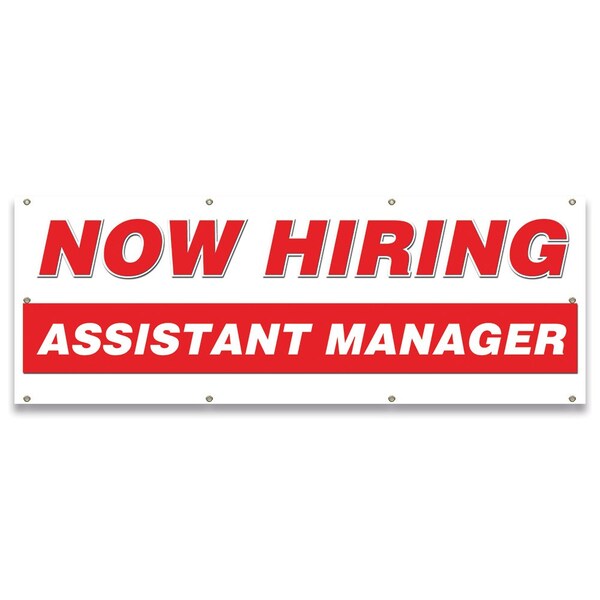 Now Hiring Assistant Manager Banner Apply Inside Accepting Application Single Sided